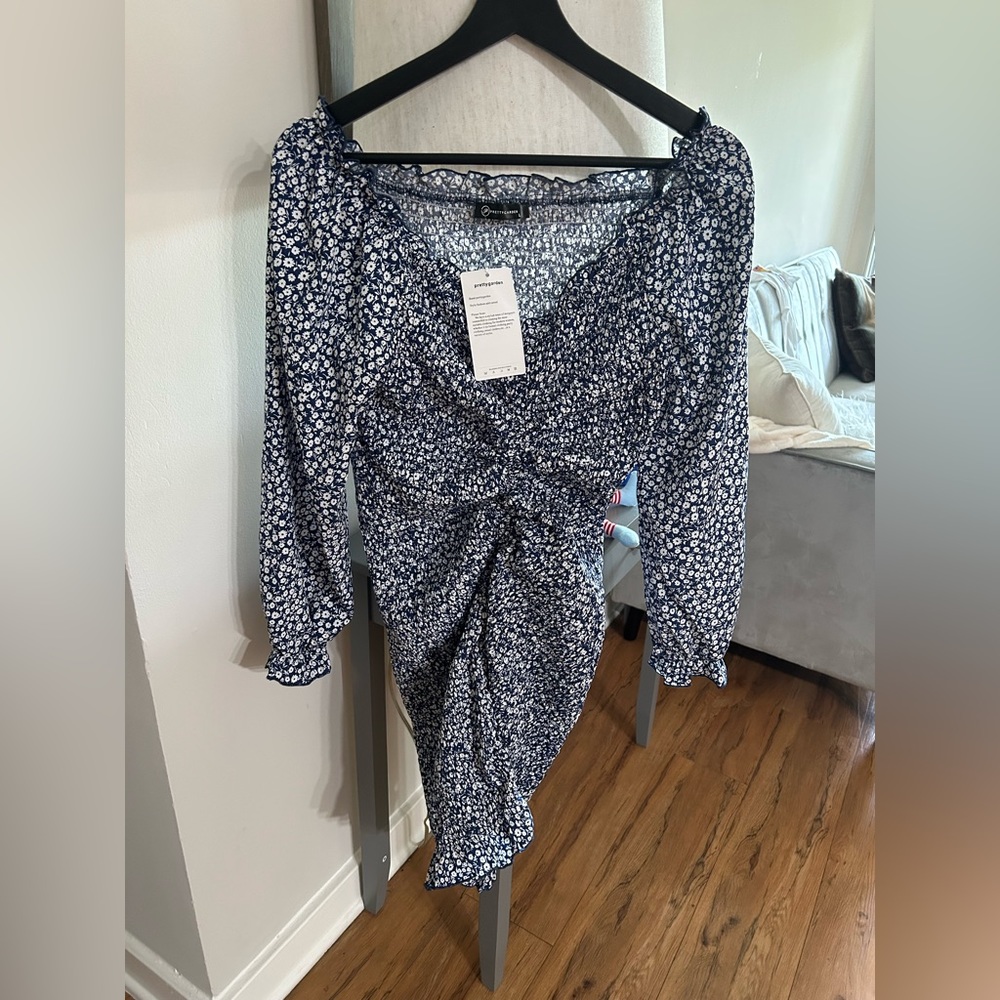 Pretty Garden women’s floral blue ruched dress size large